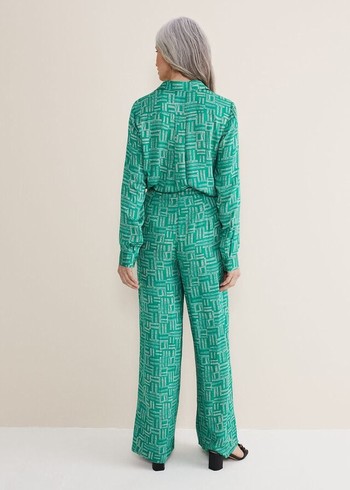 Phase Eight Hatty Wide Legs Trousers Green/Grey Canada | SQNZLH-476